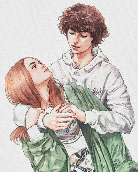 Stranger Things Finn Wolfhard and Sadie Sink Watercolor by Trishna tri a. negaara, trishnagaara, Mad Max, Mike Wheeler, Season 3, fanart, fan art Finn Wolfhard And Sadie Sink, Stranger Things Finn Wolfhard, Stranger Things Halloween, Stranger Things Max, Stranger Things Quote, Finn Stranger Things, Stranger Things Art, Cast Stranger Things, Eleven Stranger Things