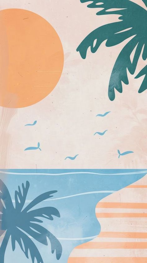 Summer Aesthetic Illustration, Beach Illustration, Beach Events, Summer Poster, Summer Painting, Preppy Wallpaper, Beach Wallpaper, Pattern Illustration, Abstract Painting Acrylic