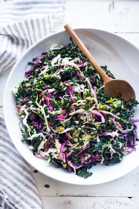 Everyday Kale Slaw (Vegan) | Feasting At Home Kale Slaw, Pizza Vegan, Salad Kale, Make Ahead Salads, Buddha Bowls, Dark Leafy Greens, Vegan And Gluten Free, Recipe Board, Healthy Salad