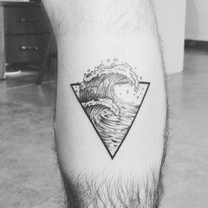 Triangle Waves Tattoo, Waves In Triangle Tattoo, Triangle Sea Tattoo, Wave In Triangle Tattoo, Triangle Nature Tattoo, Wave Triangle Tattoo, Tattoo Sea Waves, Triangle Tattoo Meaning, Tattoo Wave