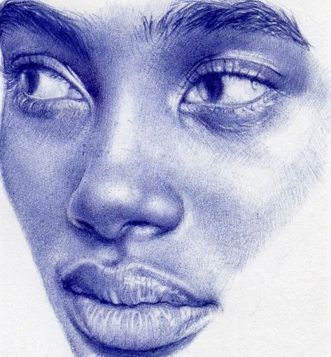 Biro Pen Drawing, Ballpoint Pen Art Sketches, Blue Pen Art, Bic Pen Drawing, Ballpoint Pen Portrait, Ball Point Pen Drawing, Biro Portrait, Sketches Pen, Pen Sketchbook