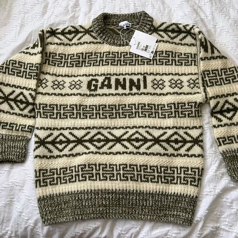 Beige And Green Knit Oversized Ganni Sweater. New With Tags. Never Worn. Was A Gift But It Is The Wrong Size, Reason Why I Am Selling Since I Cannot Return It. Oversized Fit. Bought In Copenhagen, Denmark. Open To Offers. Ganni Knit, Ganni Sweater, Beige And Green, Copenhagen Denmark, Oversized Sweater, Reason Why, Colorful Sweaters, Oversized Fits, Copenhagen