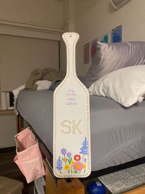 Trendy Sorority Paddle, Paddle Inspiration Sorority, Sorority Paddle Inspiration, Sage Green Sorority Paddle, Sorority Paddles Aesthetic, Easy Sorority Paddles, Painted Sorority Paddle, Alpha Gamma Delta Paddle, Purple Sorority Paddles