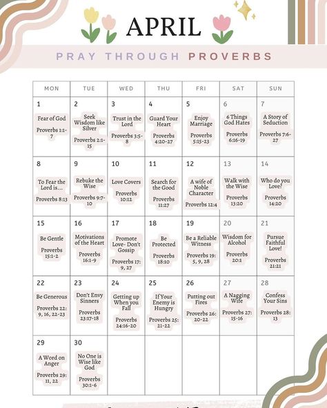 Spring is here!!! Therefore, it’s a GREAT time to renew our minds with God’s Word🌷🥹! This month for our FREE calendar we are focusing… | Instagram Coffee And Bible Time, Coffee And Bible, Good Proverbs, Proverbs 7, Wise Books, Proverbs 9, Proverbs 8, Proverbs 2, Send To A Friend