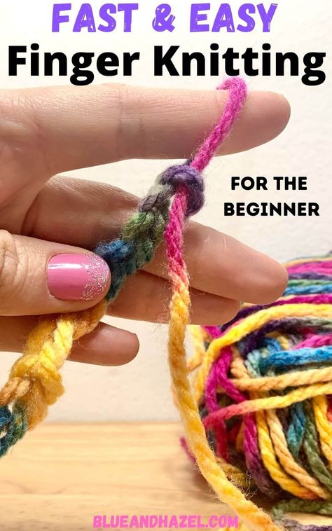 What To Do With Finger Knitting, No Knit Yarn Projects, Finger Weaving For Kids, Finger Knitting For Kids Simple, Left Hand Knitting For Beginners, Easy Finger Crochet Projects, Yarn Finger Knitting, Knitting Without Needles, Yarn Crafts With Hands