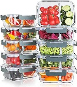 KOMUEE 10 Packs 30oz Glass Meal Prep Containers 2 Compartments,Glass Food Storage Containers with Lids,Airtight Glass Lunch Bento Boxes,BPA Free,Oven,Freezer and Dishwasher Safe Glass Lunch Containers, Glass Meal Prep Containers, Glass Meal Prep, Meal Prep Containers, Lunch Containers, Glass Food Storage, Food Storage Containers Organization, Work Lunch, Glass Food Storage Containers