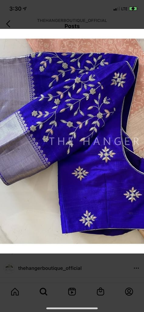 Latest Blouse Maggam Designs, Blue Blouse Computer Work Designs, Blue And Pink Blouse Designs, Blue Aari Blouse Designs, Simple Computer Work Blouse Designs For Pattu, Full Hand Sleeves Design For Blouse, Maggam Work On Blue Blouse, Blue Silk Blouse Designs, Blue Blouse Work Designs