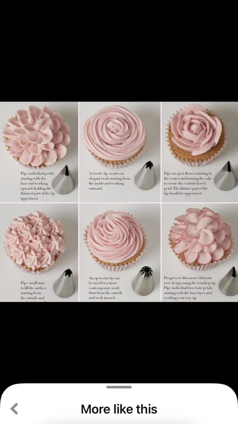 Rose Piped Cupcakes, Pink Rose Cupcakes Buttercream Frosting, Flower Petal Cupcakes, Rose Petal Cupcakes, Pink And White Flower Cupcakes, Pink Buttercream Cupcakes, Simple Pink Cupcakes, Pink Flower Cupcakes Ideas, Pink Decorated Cupcakes