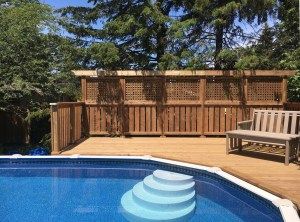 Pool Deck Privacy, Deck Privacy Wall, Two Tier Deck, Privacy Wall On Deck, Tiered Deck, Privacy Wall, Deck Privacy, Outdoor Pool Area, Swimming Pool Decks