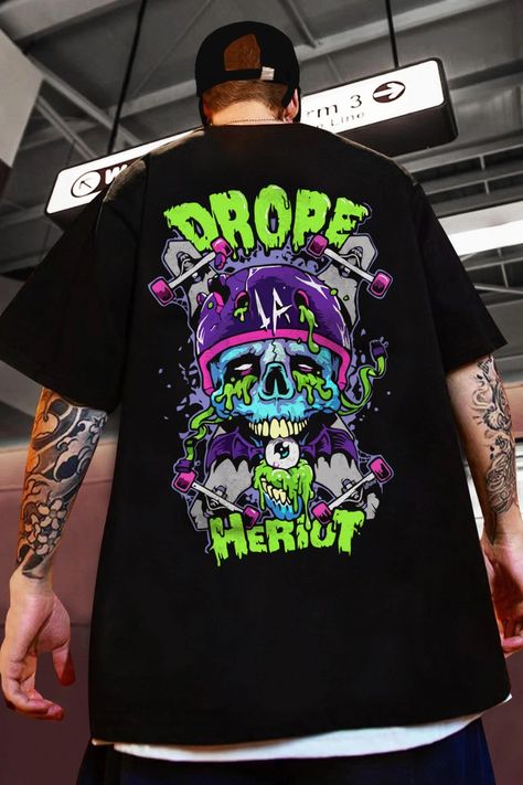 Oversized Drope Heriot Printed T-Shirt Tshirts For Men Casual, Graphic Tshirt Outfit, Graphic Shapes Design, Punk T Shirt, Shirt Designs For Men, Trendy Prints, Streetwear Tshirt, Tee Shirt Designs, Tshirt Outfits