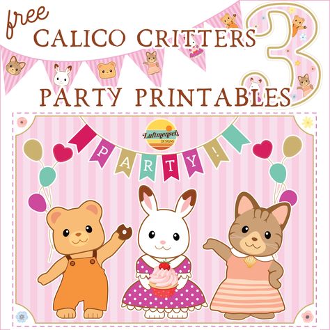 Calico Critter Party, Calico Critters Birthday Party, Calico Critter Birthday Party, Calico Critter Birthday Party Ideas, Calico Critters Birthday Cake, Sylvanian Families Birthday Party, Sylvanian Families Printables, Calico Critters Birthday, Calico Critters Cat Family