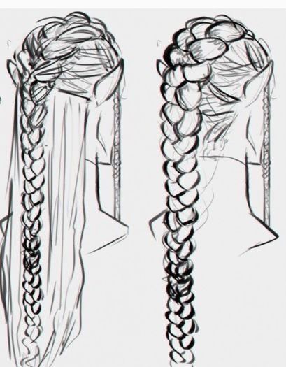 Hair Braids Reference Drawing, Braid Drawing Reference Black, Avatar Braided Hairstyles, Viking Hair Drawing Reference, Navi Hairstyles Oc, Avatar 2 Hairstyles, Braided Hair Art Reference, Art Braids Drawing, French Braids Drawing Reference