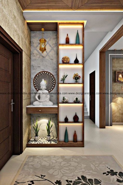 Wall Partition Design, Design Hall, Temple Design For Home, Hall Interior Design, Pooja Room Door Design, Pooja Room Design, Room Door Design, Hall Interior, Studio Apartment Ideas