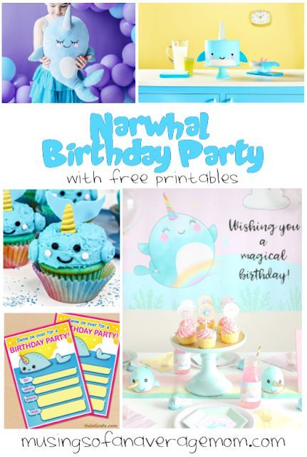 Surprise Birthday Ideas, Narwhal Birthday Party, Narwhal Party, Birthday Party Treats, Online Invitation, Diy Party Favors, Party Printables Free, Diy Birthday Party, Kids Party Themes