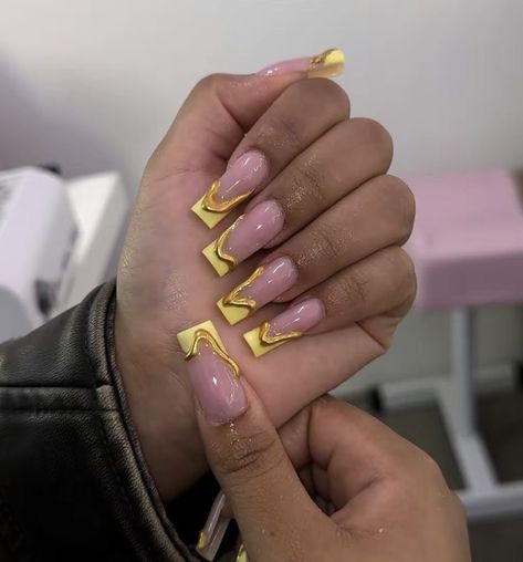 Yellow French Tips, Toes Ideas, Gold Chrome Nails, Yellow French, Brown Acrylic Nails, Yellow Nail, Nail Board, Acrylic Toe Nails, Chrome Nails Designs