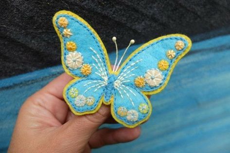 Felt Butterflies Pattern, Butterfly Felt Craft, Felt Butterfly Ornaments, Butterfly Felt Ornament, Felt Butterfly Pattern, Yellow Butterfly Wedding, Butterfly Wedding Jewelry, Mom On Wedding Day, Felt Butterflies