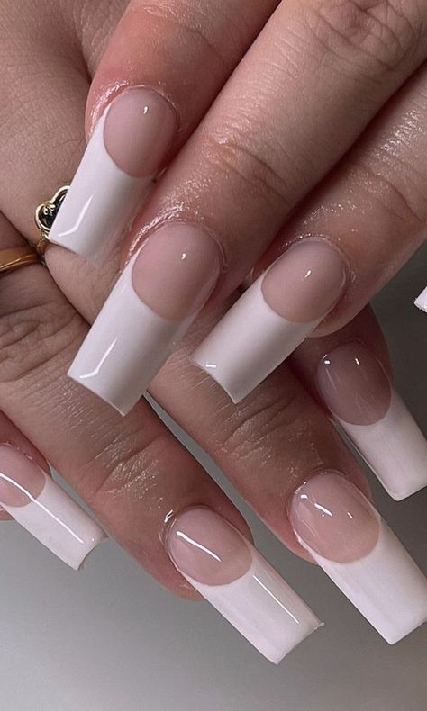 Long French Tip Nails, French Acrylic Nails, Exotic Nails, Tip Nails, Long Square Acrylic Nails, Gem Nails, Nail Jewelry, Homecoming Nails, Square Acrylic Nails