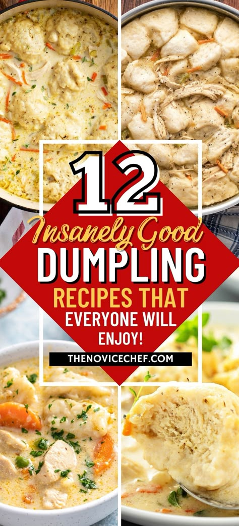 A flavorful round-up of the best dumpling recipes! Easy tips for making homemade wontons, potstickers, creamy chicken and dumplings and more. Ip Chicken And Dumplings, Flavorful Chicken And Dumplings, Chicken Noodle And Dumplings, German Dumpling Soup, Best Homemade Dumplings, Drop Dumplings Bisquick, Diy Chicken And Dumplings, Canning Chicken And Dumplings, Polish Drop Dumplings