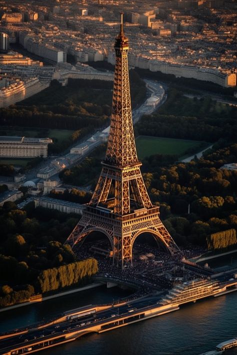 Take a breathtaking journey above the Eiffel Tower with this stunning high-resolution aerial photograph. Captured during golden hour with a Zeiss lens, every intricate detail of this iconic landmark is illuminated in beautiful lighting, producing a truly mesmerizing effect. Shot from a helicopter with an 8k ultra-HD camera, the image boasts an unprecedented level of clarity and precision, allowing viewers to experience the Eiffel Tower like never before. Expertly composed and expertly executed, this aerial photograph is a masterful example of the impact that perspective and timing can have on photography. The architectural brilliance of the Eiffel Tower stands out in stark contrast to the surrounding cityscape, making for a unique and powerful image that is sure to impress. At Custom Canva Paris Wallpaper, Aerial Photograph, Paris Pictures, Paris Tours, Pretty Landscapes, Paris Photography, Paris Eiffel Tower, The Eiffel Tower, Pretty Wallpapers Backgrounds