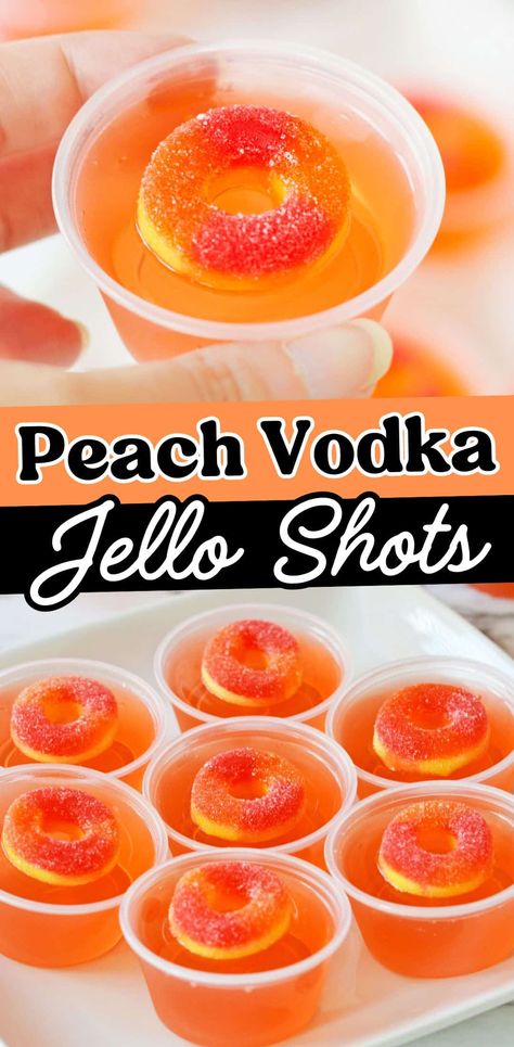 Peach Vodka Jello Shots Peach Jello Shots, Vodka Jello Shots, Rum Jello Shots, Easy Jello Shots, Crown Royal Peach, Peach Rum, Fruity Cocktail Recipes, Jello Shots Vodka, Jello Pudding Shots