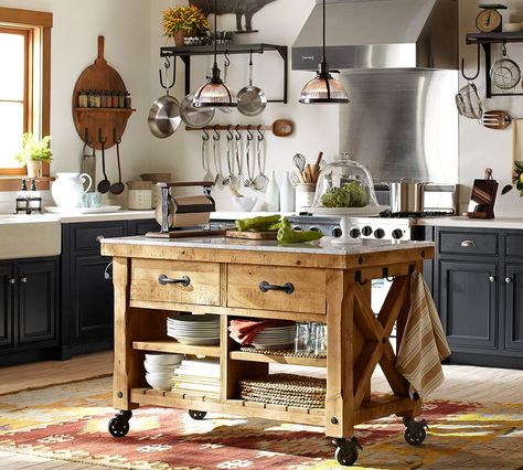 Guest Post: Kitchen Update Tips for Any Budget- the hooks for hanging Marble Top Kitchen Island, Top Kitchen Table, Portable Kitchen Island, Kitchen Island On Wheels, Barn Kitchen, Kitchen Island Table, Wood Kitchen Island, Kitchen Island Cart, Farmhouse Kitchen Island