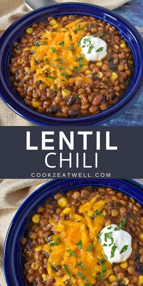 Chili With Lentils, Recipe Lentils, Lentil Chili Recipe, Cook Lentils, Lentil Chili, Lentil Dishes, Lentil Soup Recipes, Bean Chili, Tasty Vegetarian Recipes