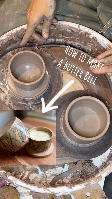 Hannah Mir, Ceramic Artist/ Teacher | Which 🧈 team are you on…. Butter in the fridge or butter outside? A butter bell, is also known as a butter crock or butter keeper and... | Instagram Ceramic Butter Crock, Butter Bell, Butter Keeper, Making Butter, Butter Crock, Diy Ceramic, Travel Bag Organization, Thrown Pottery, Pottery Ideas