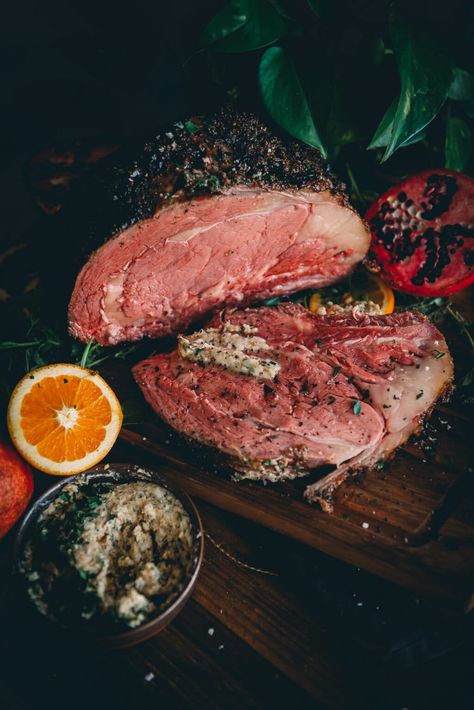 Traeger Smoked Prime Rib! This easy smoked prime rib recipe is SO delicious! It's got a simple steakhouse crust and is smoked on the pellet grill before being served with a compound butter.