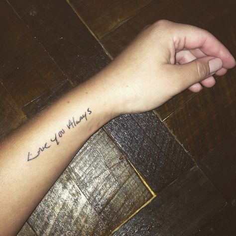 Handwriting tattoo Personal Handwriting Tattoos, Tattoo With Signature Handwriting, Mom Handwriting Tattoo Ideas, Kids Writing Tattoo, Tattoo Ideas Handwriting, Dad Handwriting Tattoo, Kids Handwriting Tattoo, Handwriting Tattoo Ideas, Small Writing Tattoo