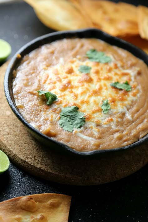 Spicy Bean Dip Prairie Fire Bean Dip, Serranos Bean Dip, Spicy Bean Dip, Spicy Refried Beans, Mexican Bean Dip, Easy Bean Dip, Bean Dip Recipes, Bean Dip, Party Food Appetizers