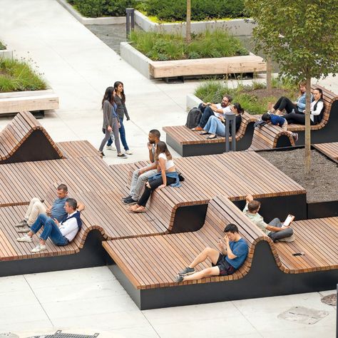 Solid Surf Isles « Landscape Architecture Platform | Landezine Modern Picnic Table, Chicago Riverwalk, Urban Tree, Pocket Park, River Blue, Public Space Design, Public Seating, Chicago River, Landscape Architecture Design