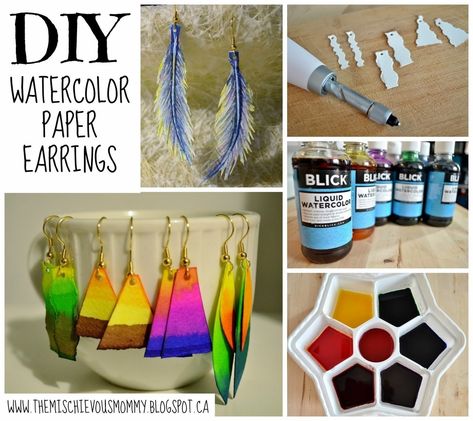 Diy Watercolor Paper, Beads Template, Watercolor Jewelry, Paperclip Earrings, Paper Beads Template, Mommy Diy, Paper Jewellery, Paper Bead Jewelry, Earrings Tutorial