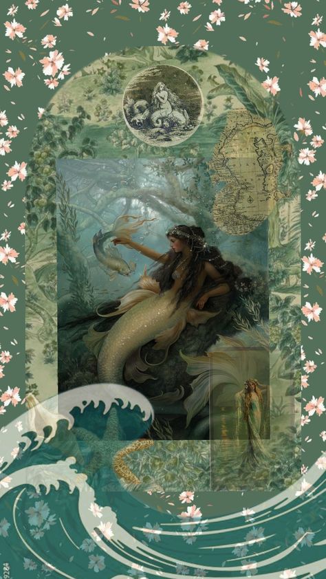 Vintage Ocean Decor, Mermaid Wallpaper, Mermaid Phone, Mermaid Wallpapers, Vintage Ocean, Vintage Mermaid, Ocean Decor, Shades Of Blue, Phone Wallpaper