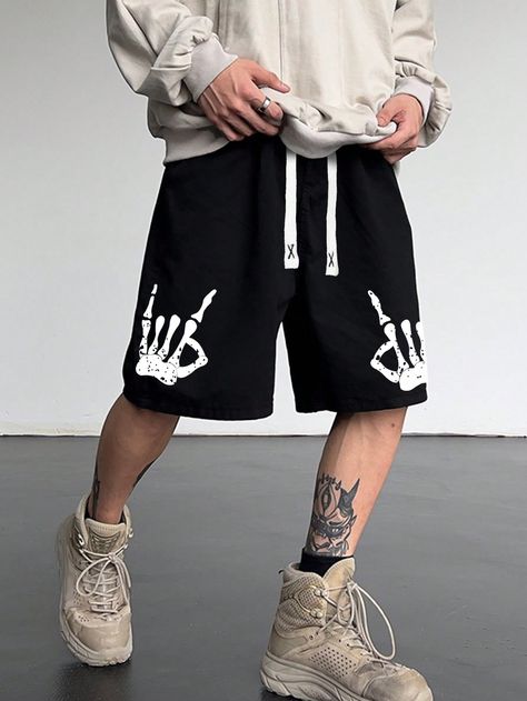 Drawstring Waist Shorts, Men's Swimwear, Mens Swim Shorts, Novelty Clothing, Mens Loungewear, Skeleton Hand, Plus Size Hoodies, Halloween Skeleton, Track Shorts