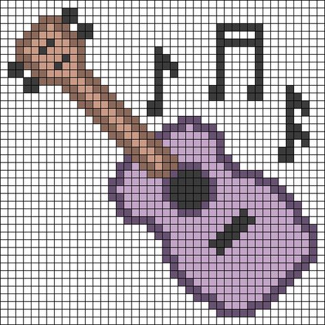 Guitar Alpha Pattern, Crochet Alpha Patterns, Beaded Guitar, Ceiling Fan Crafts, Crochet Music, Stitch Fiddle, Pikachu Drawing, Heart Music, Pixel Drawing