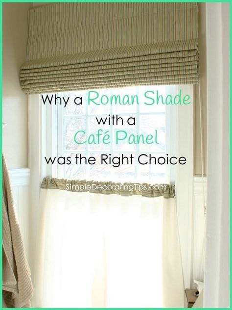 Why a Roman Shade with Cafe Panels was the Right Choice - SIMPLE DECORATING TIPS Cafe Curtains With Roman Shades, Roman Shades With Cafe Curtains, Roman Shade With Cafe Curtains, Cafe Curtain With Roman Shade, Cafe Curtains Bedroom, Farmhouse Bay Window, Layered Window Treatments, Kitchen Sink Window, Lakehouse Ideas