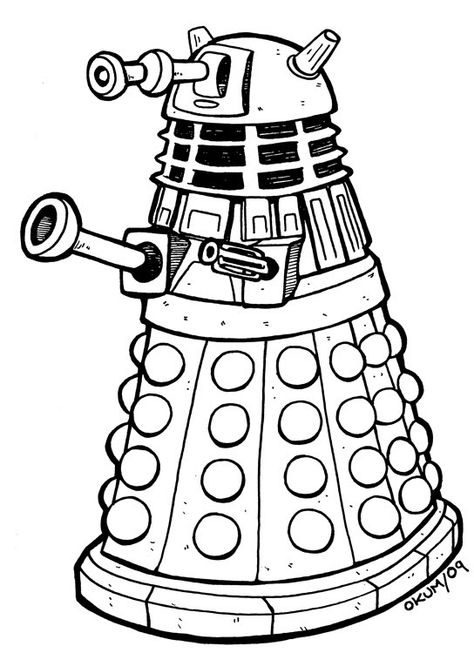 TARDIS Line Art | Daily Drawing January 21st, 2009. Dalek. Doctor Who Dalek Drawing, Doctor Who Drawings Sketches, Dr Who Drawings, Daleks Art, Dalek Drawing, Dalek Tattoo, Dalek Art, Doctor Who Drawing, Tardis Drawing