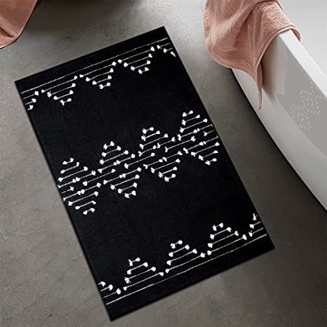 AGELMAT Black and White Outdoor Rug 2' x 3',Woven WasBhable Small Black Bathroom Rug for Bedroom,Moroccan Cotton Kitchen Rug Farmhouse Throw Rug Bohemian Bath Mat for Hallway Entry Doorway Laundry Bathroom Rugs Ideas Master, Black And White Bath Rug, Black And White Bathroom Rug, Kitchen Rugs Farmhouse, Black Bathroom Rug, Boho Bathroom Rug, Small Throw Rugs, White Bathroom Rug, Boho Bath Mat