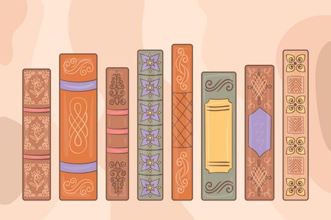 Free Vector | Hand drawn flat book spine Book Spine Embroidery, Book Spines Art, Book Spines Illustration, Book Spine Illustration, Book Vector Art, Painted Book Spines, Book Spine Painting, Book Spine Drawing, Book Club Logo Ideas