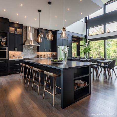 modern-black-kitchen-cabinet-ideas-1-tracy-svendsen-design Kitchen Countertops Black, Black Kitchen Appliances, Black Kitchen Hardware, Kitchen Island Black, All Black Kitchen, Black Kitchen Cabinet, Black Kitchen Countertops, Countertops Black, Modern Black Kitchen