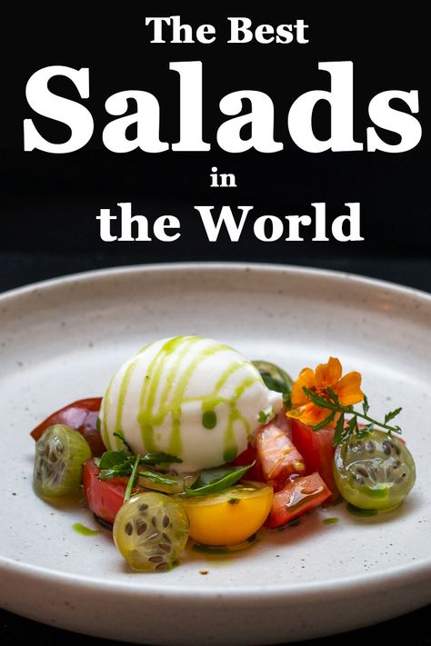 Check out our picks for the 33 best salads in the world. | cobb salad | nicoise salad | caesar salad Best Salad Presentation, Cafe Salads Ideas, Gourmet Salad Ideas, Nicoise Salad Plating, Restaurant Quality Salads, Gourmet Salads Plating, Fancy Salad Ideas, Fancy Salad Recipes Dinner Parties, Beautiful Salad Presentation