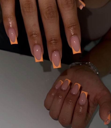 Orange Acrylic Nails, Orange Nail Designs, Summery Nails, Girly Acrylic Nails, French Tip Acrylic Nails, Work Nails, Short Square Acrylic Nails, Cute Gel Nails, Vacation Nails