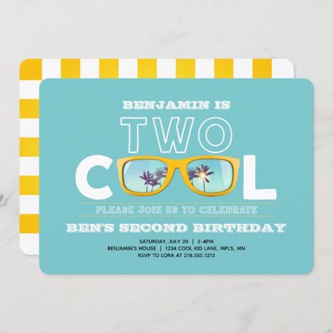 Two Cool Birthday Invitation BOY SECOND BIRTHDAY Boy Second Birthday, Two Cool Birthday, Birthday Sunglasses, Two Cool, Save The Date Wording, 21st Birthday Invitations, Mermaid Birthday Invitations, Photo Birthday Invitations, 40th Birthday Invitations