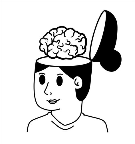 Woman with open mind. Concept of knowledge and learning. Brain in empty head. Psychological development. Outline cartoon illustration Open Mind Illustration, Open Head Drawing, Psychology Cartoon, Brain Illustration Art, Brain Animation, Animated Brain, Brain Cartoon, Cartoon Outline, Outline Cartoon