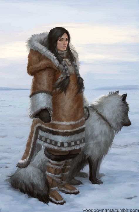 Traditional Inuit Clothing, Inuit Clothing, Inuit People, Inuit Art, Tableau Art, Female Portraits, Female Character, Animal Companions, Medieval Fantasy