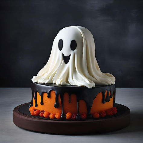 Creepy Cakes, Cursed Cakes, Halloween Cake Design, Cute Halloween Cakes, Soul Cake, Ghost Cake, Halloween Cake Decorating, Movie Cakes, Halloween Sweets