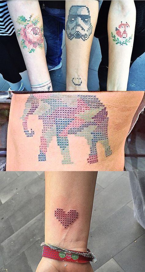 The crazy new tattoo trend that's going to blow your mind! Stitched Tattoo Ideas, Cross Stitch Tattoo Ideas, Cross Stitch Tattoos For Women, Tattoo Cross Stitch Pattern, Tattoos Meme, Cross Stitch Tattoo, Tattoo Memes, Embroidery Tattoo, Sibling Tattoos