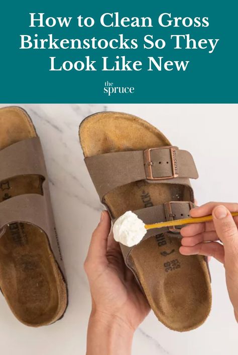 How To Clean Cork Sandals, How To Clean Footbed Of Sandals, How To Clean Burken Stocks Sandals, Cleaning Suede Birkenstocks, Cleaning Birkenstock Footbed, How To Wash Birkenstocks, How To Clean Sandals, Birkenstock Cleaning Diy, How To Clean Suede Birkenstocks