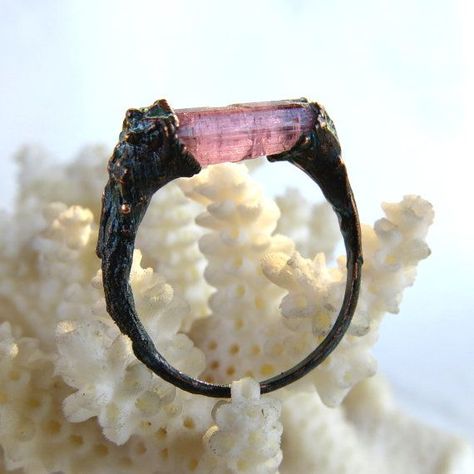 Raw Tourmaline Ring, Raw Pink Tourmaline, Electroformed Ring, Almaty Kazakhstan, Raw Tourmaline, Pink Tourmaline Ring, Electroformed Jewelry, Tourmaline Jewelry, Copper Ring