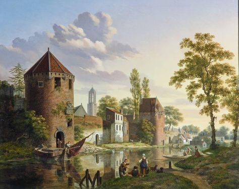 19th Century Landscape Painting, 19th Century Landscape, Countryside Paintings, Painted Tote, Architecture Painting, Dutch Painters, Summer Landscape, Rural Landscape, Dutch Artists